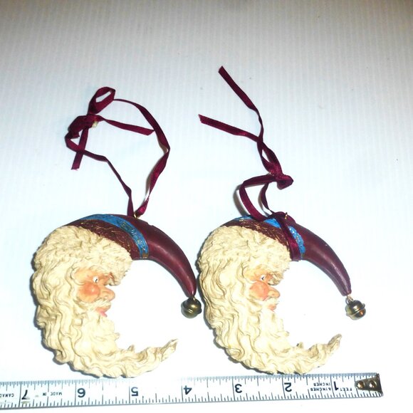 Vintage SANTA ORNAMENT 2x Santa MAN on the MOON Christmas Tree Ornament - Picture 12 of 14